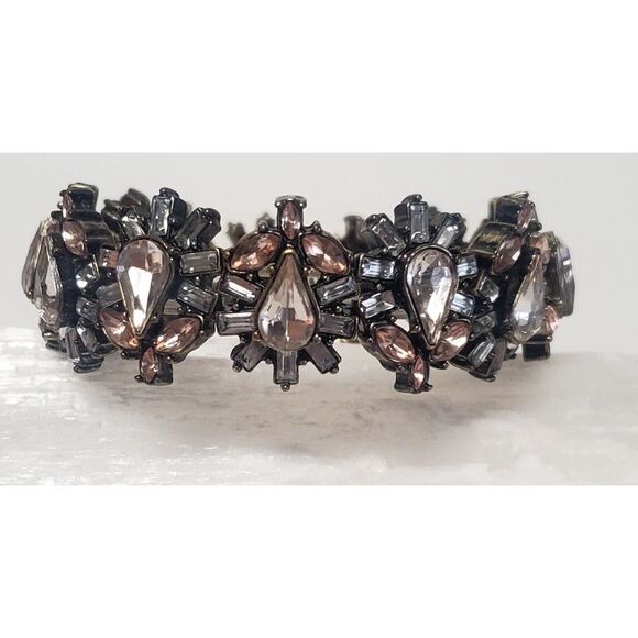 Sugar Fix by Bauble Bar Bracelet Stretch Pink/Grey Rhinestones Florets Reversed - Picture 4 of 11